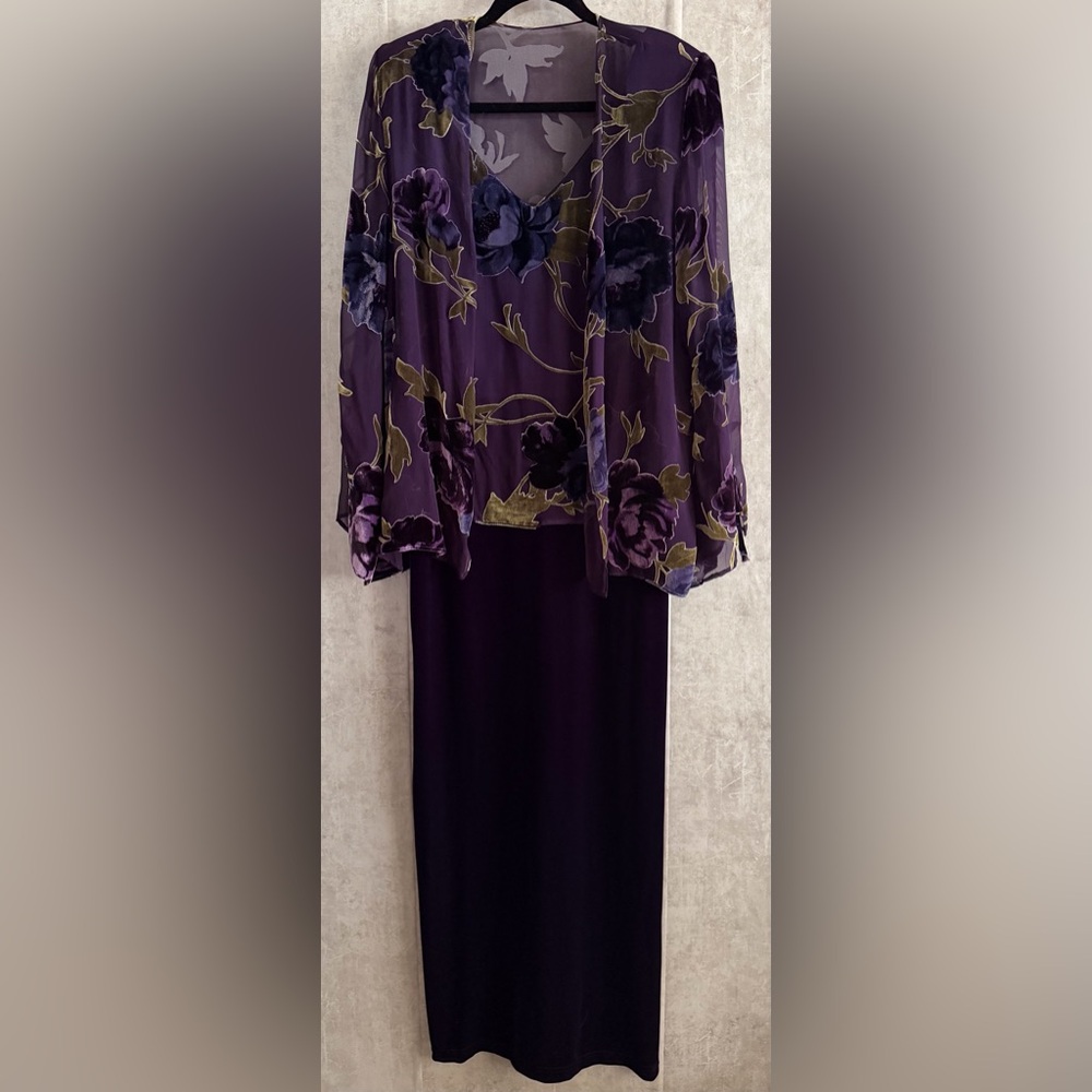 Vintage Jeffery & Dara Purple 2Pc Floral Jacket Blouse Sleeveless Dress Sz 10